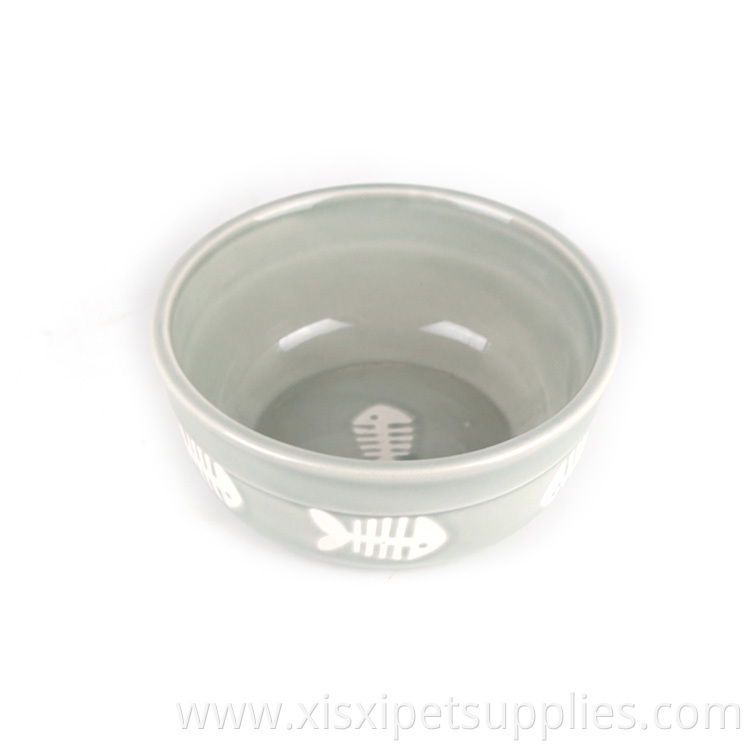 Custom Logo Cute Pet Feeding Bowl Fish Pictured Grey Pet Ceramic Water Bowl Pet Eating Bowl
